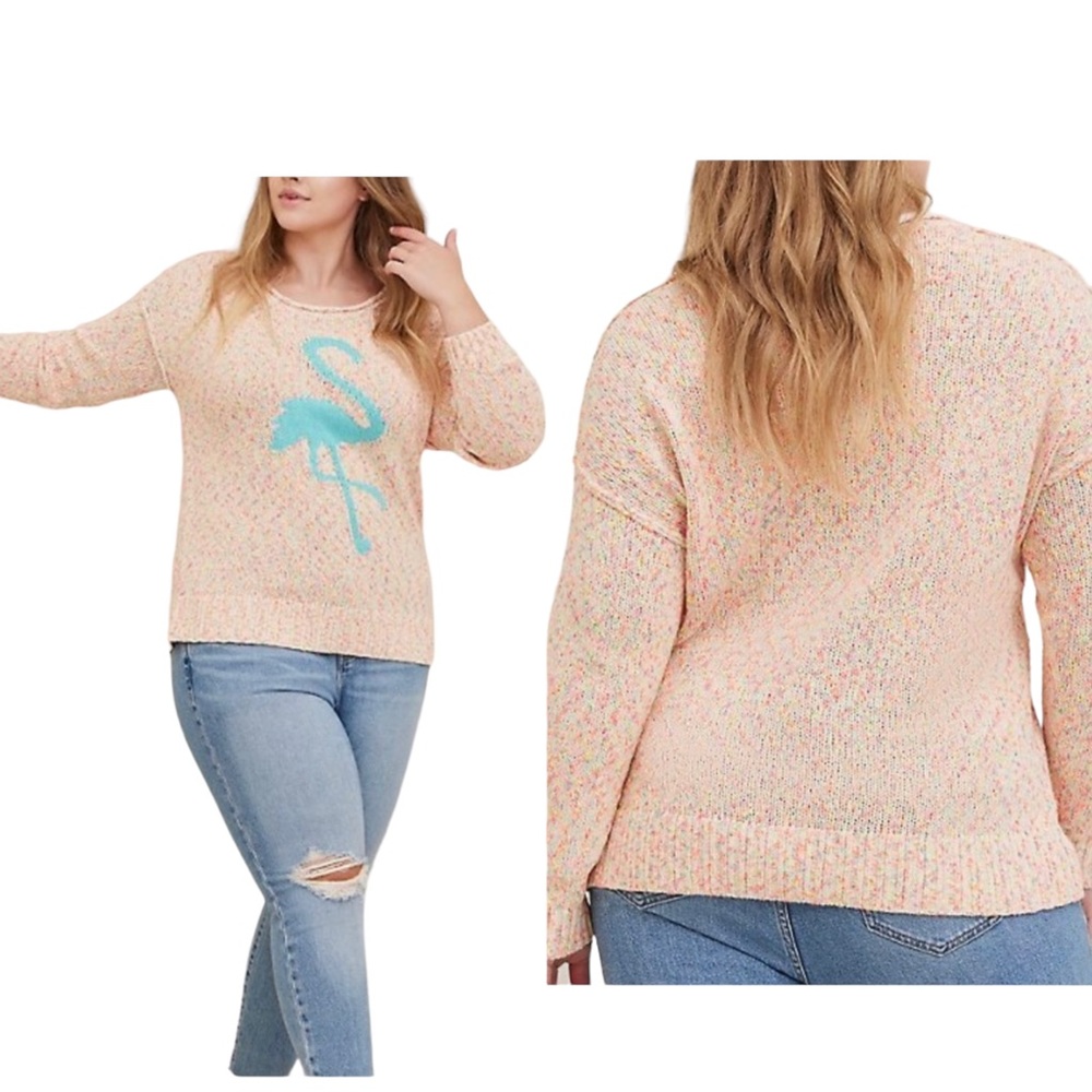 Torrid Flamingo Knit Crew Neck Sweater Multicolor color Size 0X - Picture 1 of 11